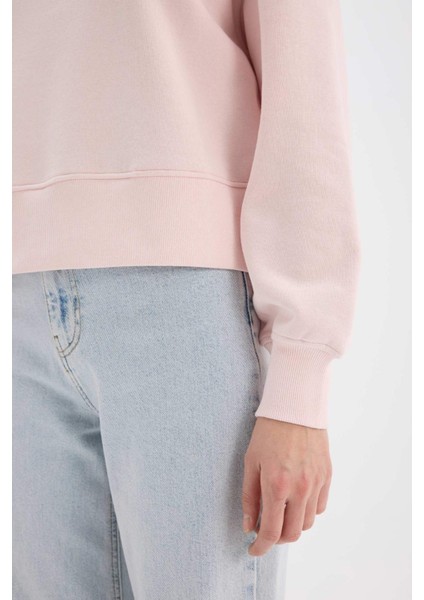 Boxy Fit Bisiklet Yaka Basic Düz Kalın Sweatshirt E4732AX25SP