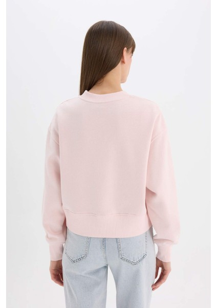 Boxy Fit Bisiklet Yaka Basic Düz Kalın Sweatshirt E4732AX25SP