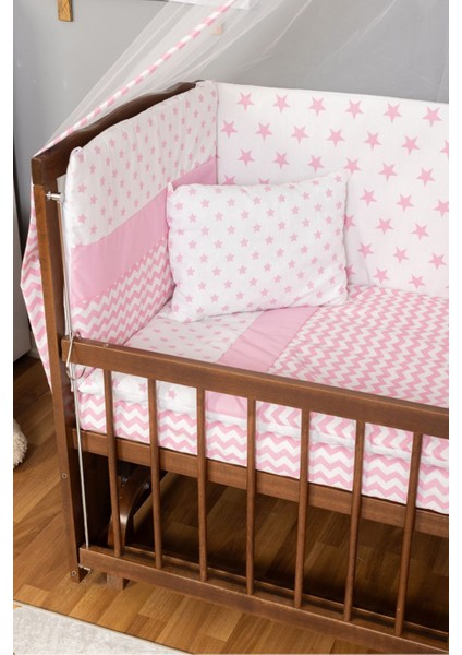 Ahşap Beşik Anne Yanı Beşik Ceviz 60X120 - Pembe Yıldız Tek Yastık Uyku Seti + Yatak modelleri