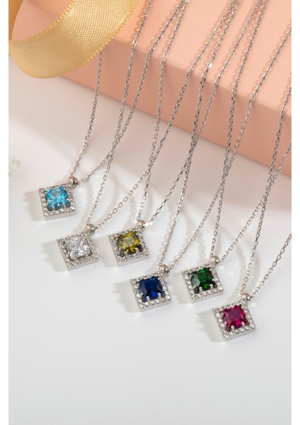 925 Ayar Gümüş Kare Pırlanta Modeli Kolye fiyatları