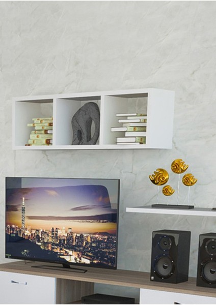 Kitaplık Duvar Rafı Tv Ünitesi Rafı Asmalı