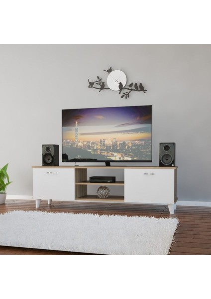 Tv Unıtesi Tv Sehpası Raflı ve 2 Kapaklı Televizyon Sehpası