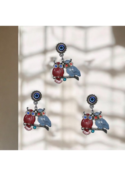 Zamak Döküm Çift Baykuş Magnet - El Işçiliğiyle Mineli Dekor