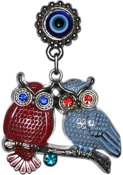 Zamak Döküm Çift Baykuş Magnet - El Işçiliğiyle Mineli Dekor