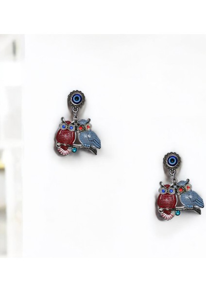 Zamak Döküm Çift Baykuş Magnet - El Işçiliğiyle Mineli Dekor