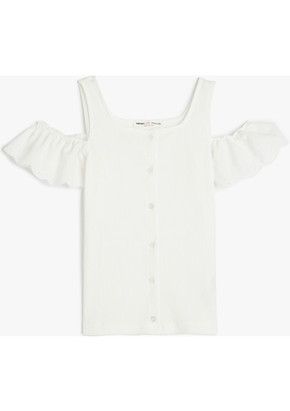 Brode Detaylı Kare Yaka Askılı Bluz