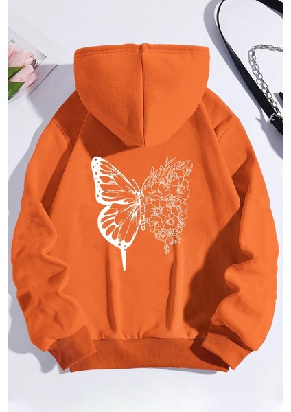 Unisex Drawing Butterflies Sırt Baskılı Sweatshirt