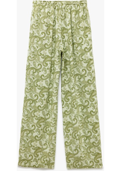 Viskon Beli Bağcıklı Desenli Düz Paça Pantolon