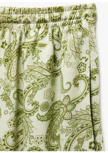 Viskon Beli Bağcıklı Desenli Düz Paça Pantolon