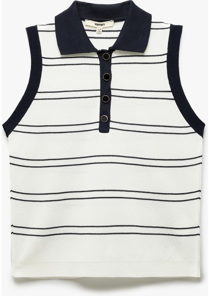 Renk Kontrastlı Kolsuz Polo Yaka Triko Bluz modelleri