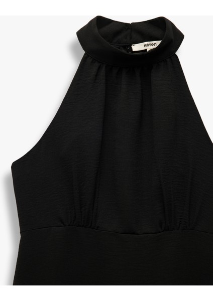 Aerobin Kumaş Kolsuz Halter Yaka Mini Elbise