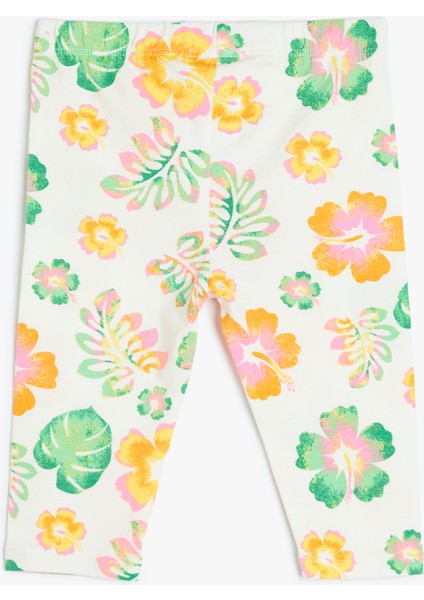Pamuklu Çiçek Desenli Kapri Tayt