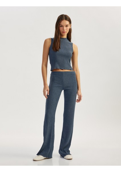 Slim Fit Bisiklet Yaka Kolsuz Bürümcük Crop Üst fiyatları