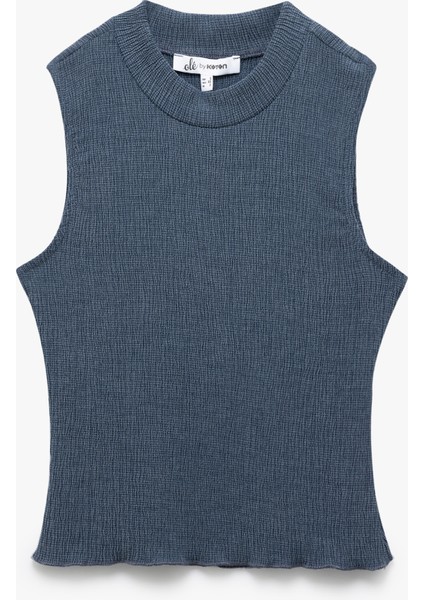 Slim Fit Bisiklet Yaka Kolsuz Bürümcük Crop Üst modelleri
