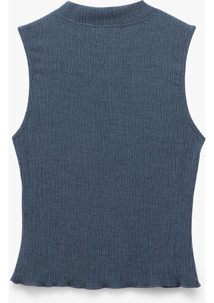 Slim Fit Bisiklet Yaka Kolsuz Bürümcük Crop Üst fırsatları