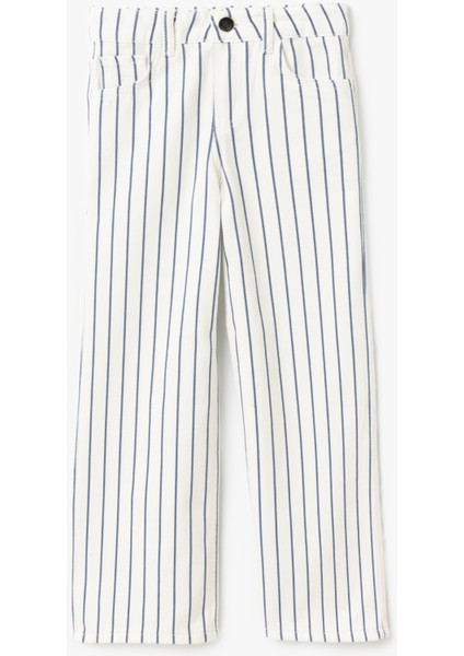 Pamuklu Çizgili Bol Paça Denim Pantolon