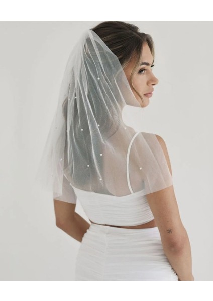 Kısa Incili Duvak Gelin Kebi Nikah Tokası