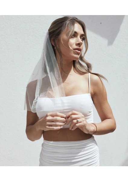 Kısa Incili Duvak Gelin Kebi Nikah Tokası