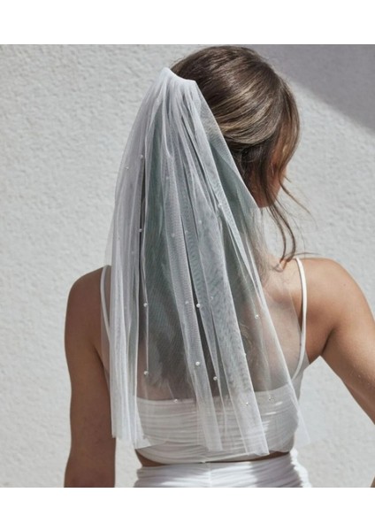 Kısa Incili Duvak Gelin Kebi Nikah Tokası