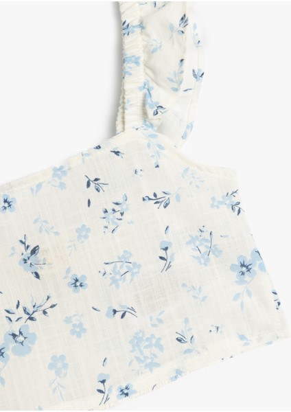 Pamuklu Kare Yaka Fırfır Detaylı Çiçek Desenli Crop Bluz modelleri