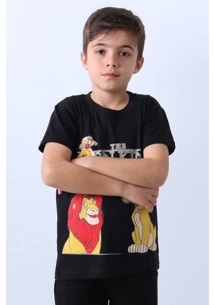 Erkek Çocuk Tshirt Lion Baskılı Bisiklet Yaka E36