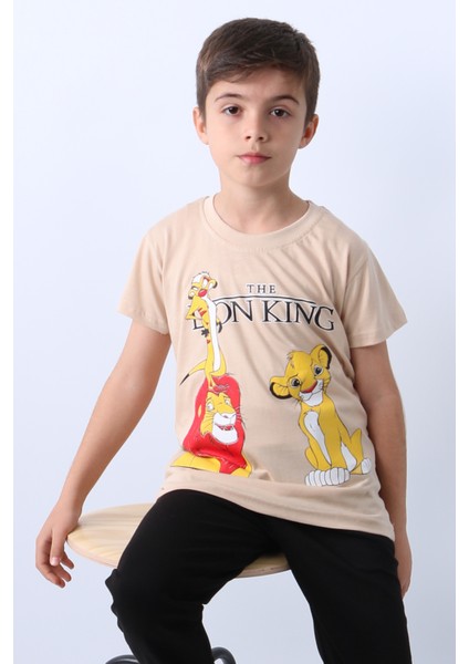 Erkek Çocuk Tshirt Lion Baskılı Bisiklet Yaka E36