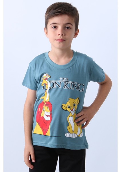 Erkek Çocuk Tshirt Lion Baskılı Bisiklet Yaka E36