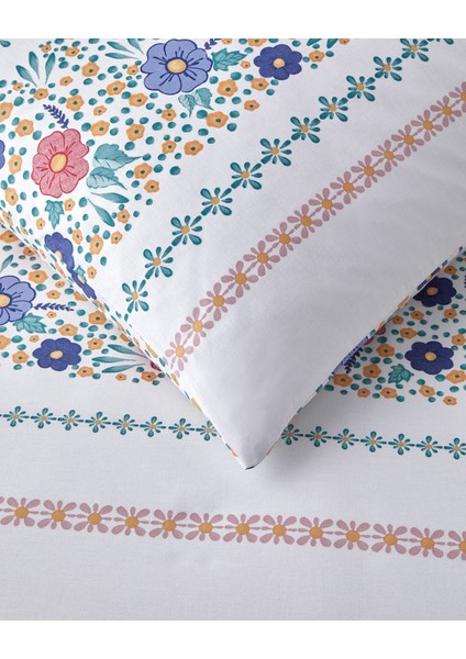 Blossom Bands Pamuklu Çift Kişilik Nevresim Seti 200 x 220 cm Kırmızı - Mavi fırsatları