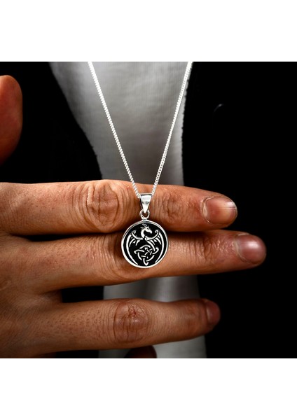Gümüş Ejderha Kolye 925 Ayar Gümüş Ejderha Figürlü Madalyon Kolye Ejder Unisex Kolye fiyatları