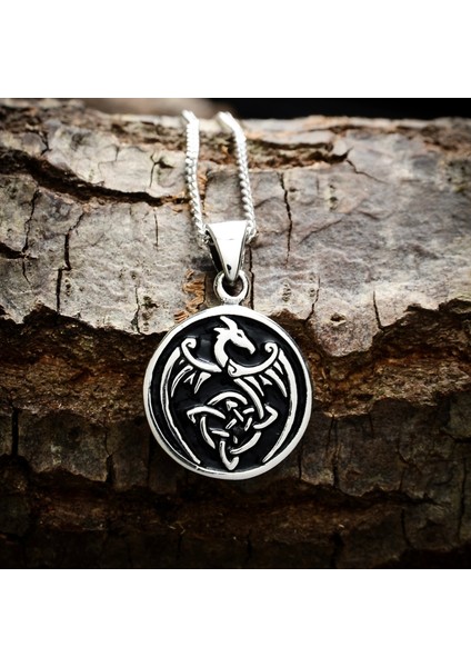 Gümüş Ejderha Kolye 925 Ayar Gümüş Ejderha Figürlü Madalyon Kolye Ejder Unisex Kolye