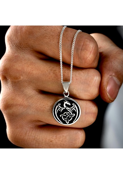 Gümüş Ejderha Kolye 925 Ayar Gümüş Ejderha Figürlü Madalyon Kolye Ejder Unisex Kolye fırsatları