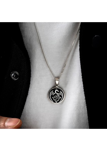 Gümüş Ejderha Kolye 925 Ayar Gümüş Ejderha Figürlü Madalyon Kolye Ejder Unisex Kolye indirimleri