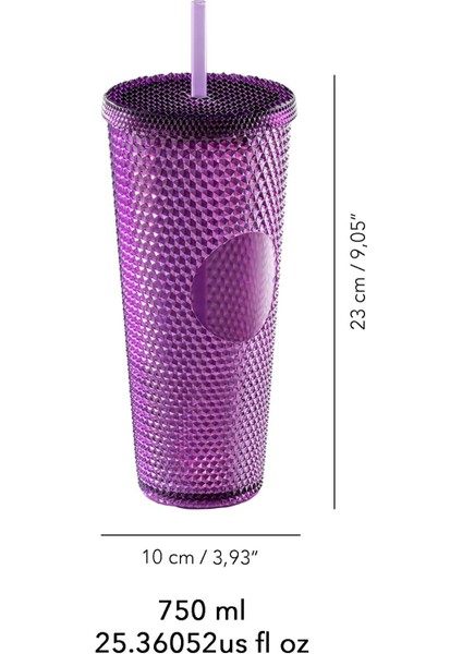 Mor Kristal Görünümlü Pipetli Sıcak, Soğuk Meşrubat, Kahve Seyahat Bardağı 750 ml