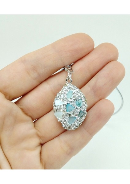 Açık Turkuaz Doğaltaş Araba Dikiz Ayna Süsü Beyaz Parlak Taşlı El Yapımı Lüks Hediyelik Aksesuar fiyatları