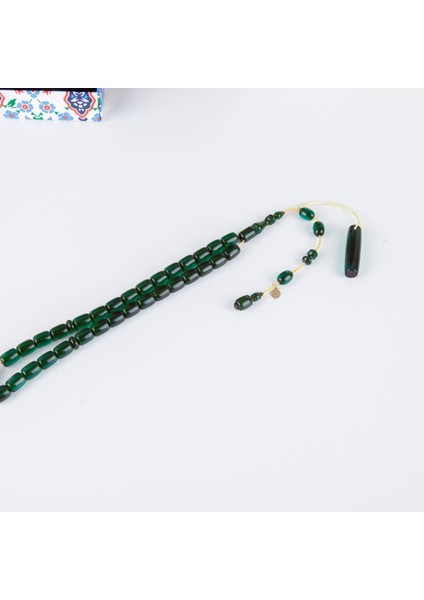 Ateş Kehribar Çubuk Kapsül Kesim 9X12MM Tesbih -Yeşil -Ibrahim Yeşilnacar Usta Işi