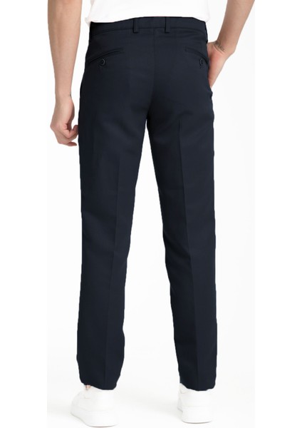 Erkek Lacivert Pamuklu Cepli Yazlık Düz Keten Pantolon