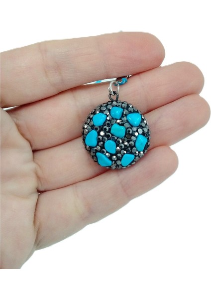 Turkuaz Doğaltaş Araba Dikiz Ayna Süsü, Yuvarlak Koyu Parlak Taşlı El Yapımı Lüks Hediyelik Aksesuar modelleri