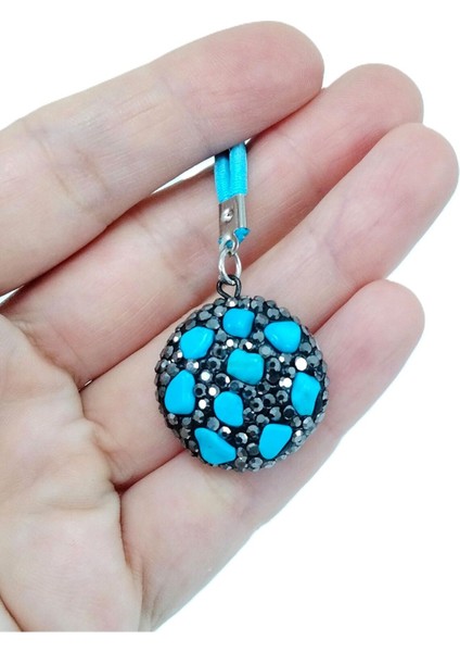 Turkuaz Doğaltaş Araba Dikiz Ayna Süsü, Yuvarlak Koyu Parlak Taşlı El Yapımı Lüks Hediyelik Aksesuar fırsatları