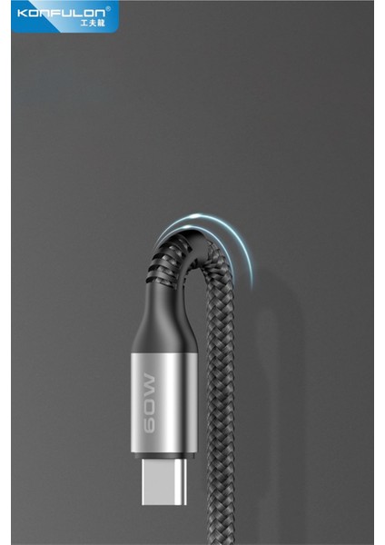 Konfulon DC62 3in1 Type-C To 60W Type-C / 12W Lightning / 15W Micro 1.2m Hızlı Şarj Kablo - Siyah 11