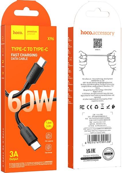 X96 Hyper 60W Type-C To Type-C Hızlı Şarj Veri Kablosu