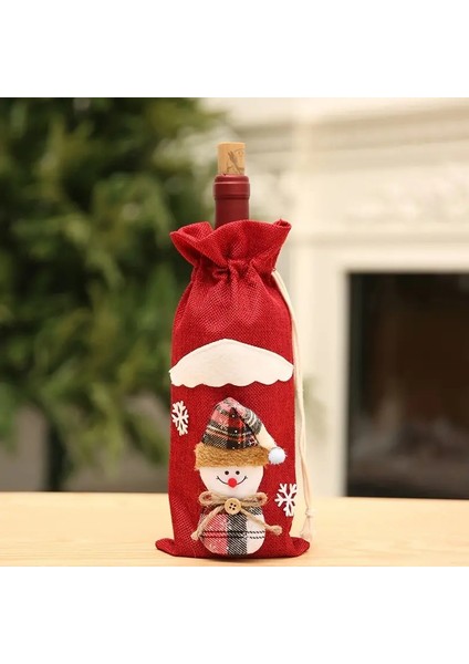 Klasik Kırmızı Keten Noel ve Yılbaşı & Şişesi Kılıfı