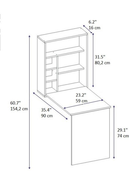 Sedir Raflı Duvara Monte Açılır Kapanır Çalışma Masası Beyaz - Sedir indirimleri