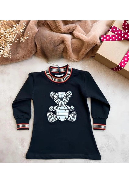 Kız Çocuk Bebek Mini Ayıcık Baskılı Elbise