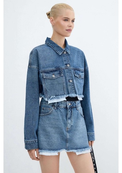 Astar Detaylı ve Normal Belli Klasik Cepli Mini Kot Kadın etek Orta mavi Denim Yaz / Bahar