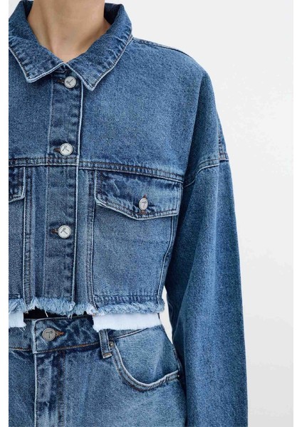 Astar Detaylı ve Normal Belli Klasik Cepli Mini Kot Kadın etek Orta mavi Denim Yaz / Bahar