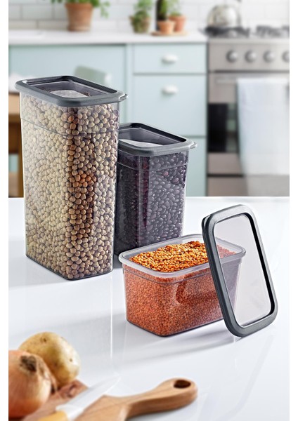 8'li Set Skali Dikdörtgen Saklama Kabı Antrasit (8'şer Adet 1210 Ml, 2350 Ml, 3500 Ml)
