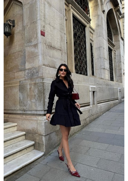 Siyah Gabardin Kısa Elbise