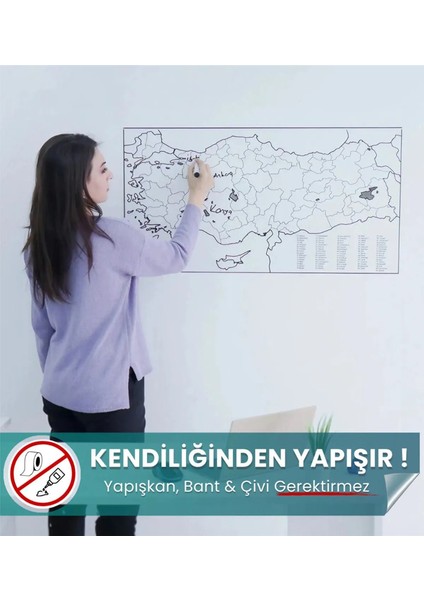 Türkiye Haritası Akıllı Statik Tutunan Doldurulabilir Yapışkansız Pratik Şeffaf Türkiye Haritası 110X56