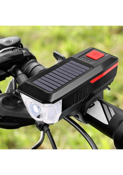 Su Geçirmez Güneş Enerjili LED Işıklı Bisiklet Farı - Kornalı USB ile Şarj Edilebilir Fener - 11 cm fiyatları