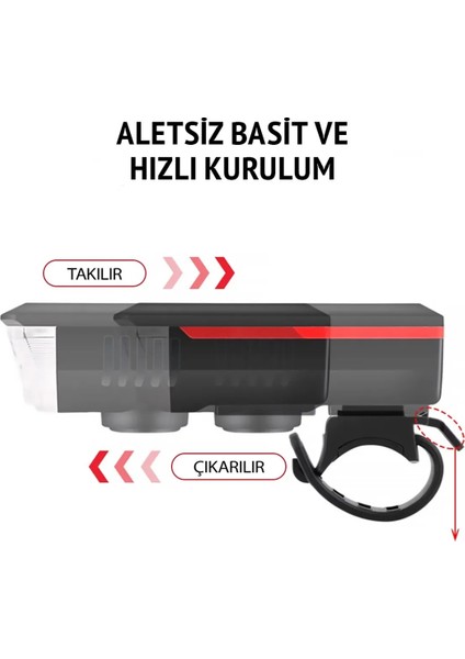 Su Geçirmez Güneş Enerjili LED Işıklı Bisiklet Farı - Kornalı USB ile Şarj Edilebilir Fener - 11 cm modelleri